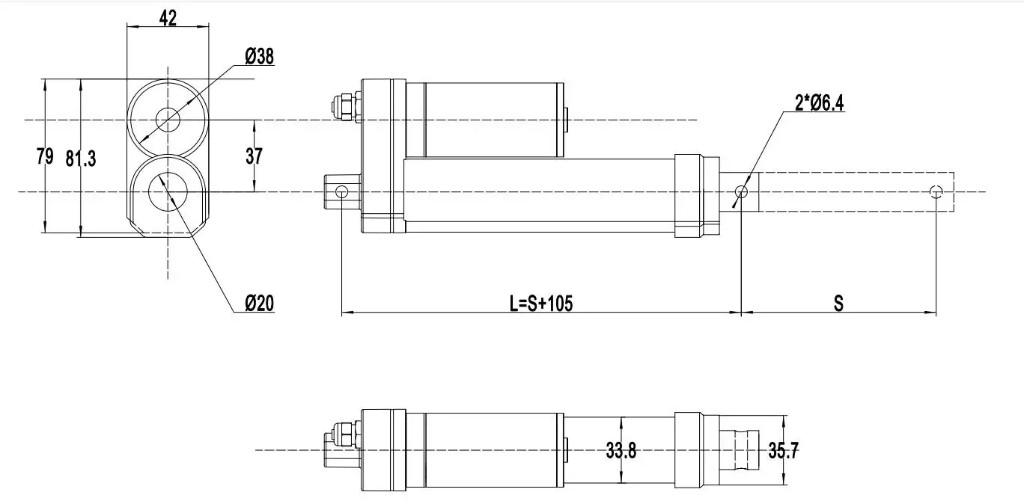SLA01-WP waterproof linear actuator dimensions drawing