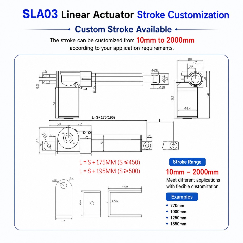 12V 24V SLA03 6000N linear actuator 50mm stroke for window opener thumbnail 5