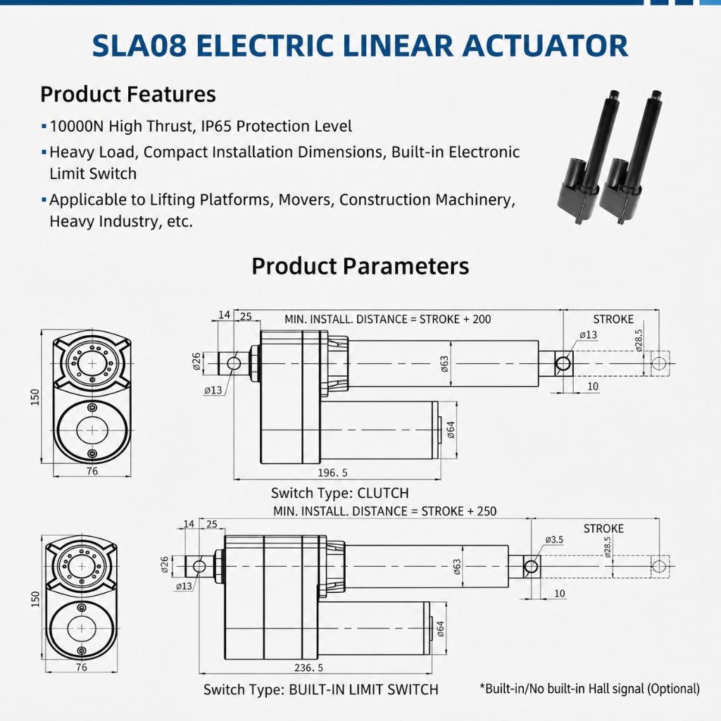 12V 24V SLA08 8000N linear actuator 300mm stroke for dump trailer thumbnail 4