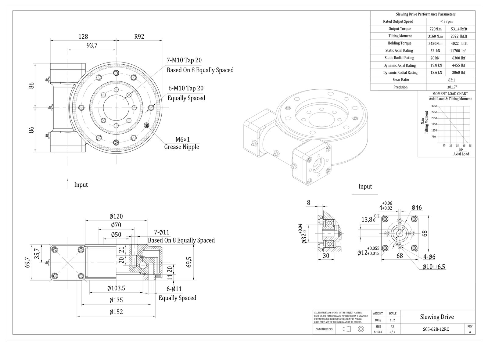 SC5 5-inch slewing drive dimensions drawing SC5-62B-12RC