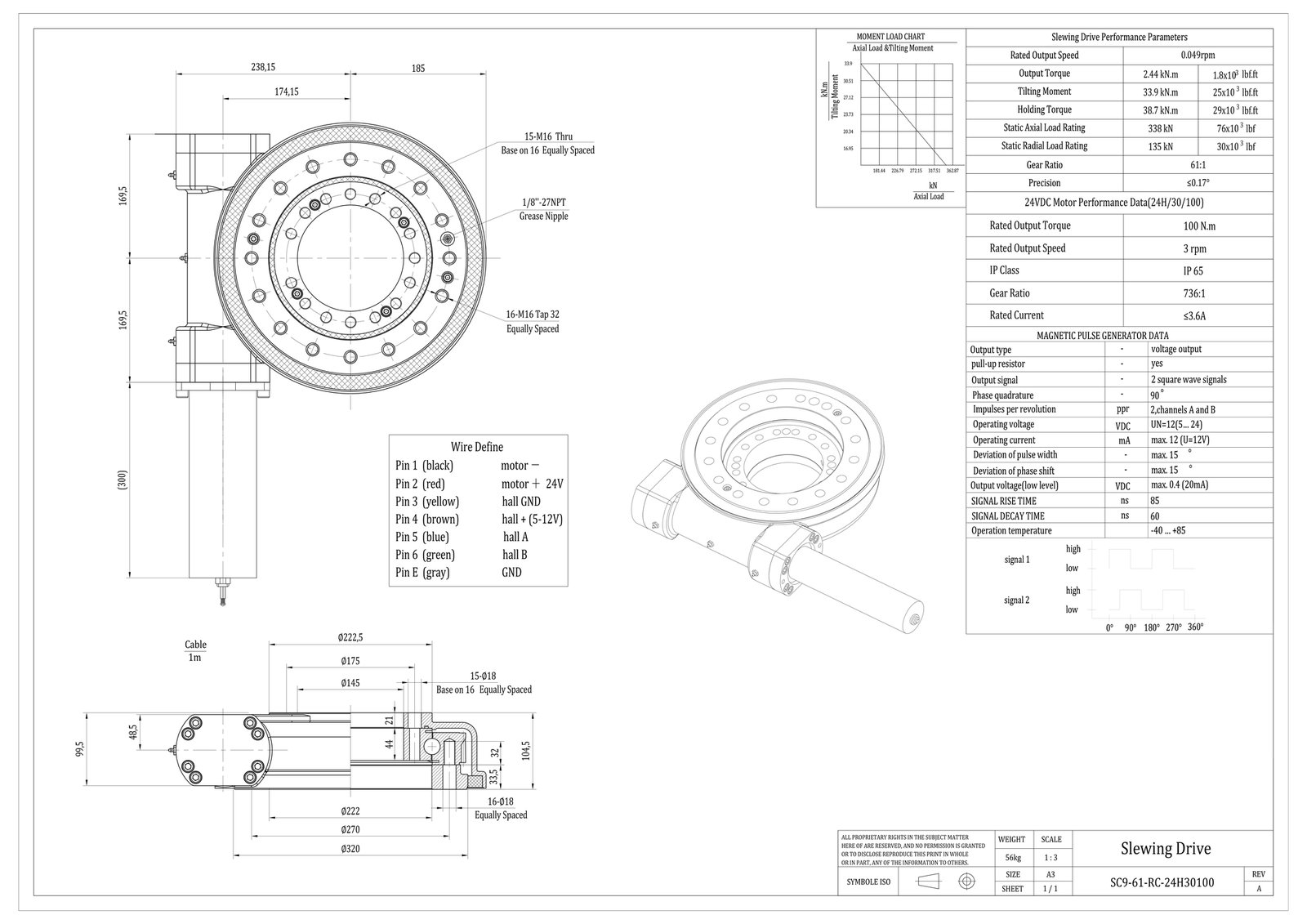 SC9 9-inch slewing drive dimensions drawing SC9-61-RC-24H30100